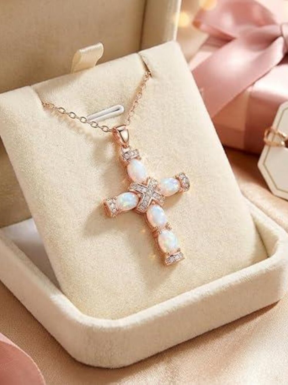 Elegant Opal Pendant Christian Faith Cross